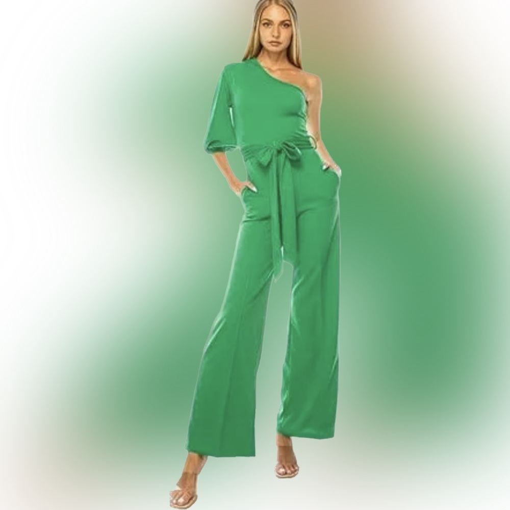 One sleeve Kelly Green Jumpsuit